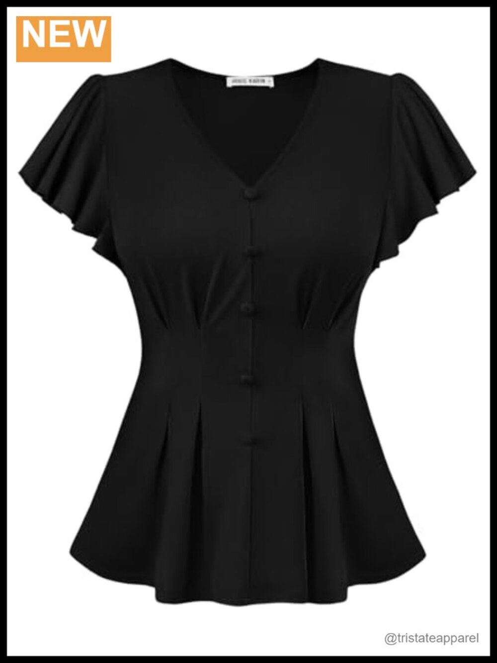 Womens Ruffle Peplum Blouse V-Neck Flutter Sleeve Dressy Casual Top